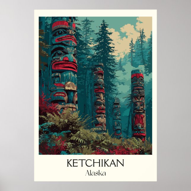 Poster Ketchikan Alaska Totem Poles Forest (Frente)