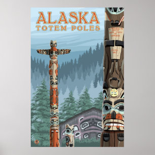 Poster Ketchikan, Alaska - vila do Totem de Saxman