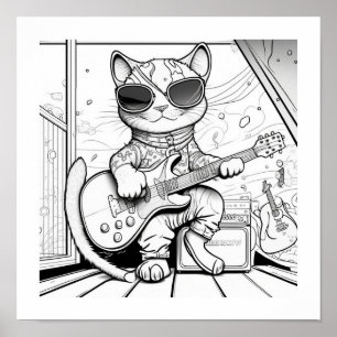 Poster Kewl Jazzy Cat com óculos de sol tocando violão