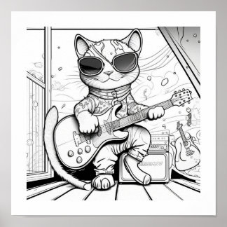 Poster Kewl Jazzy Cat com óculos de sol tocando violão