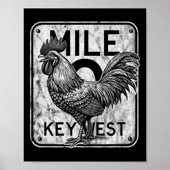 Poster Key West Florida Chicken Retro Mile 0 Rooster Dist (Frente)