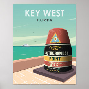 Poster Key West Florida Mile Zero Viagens vintage