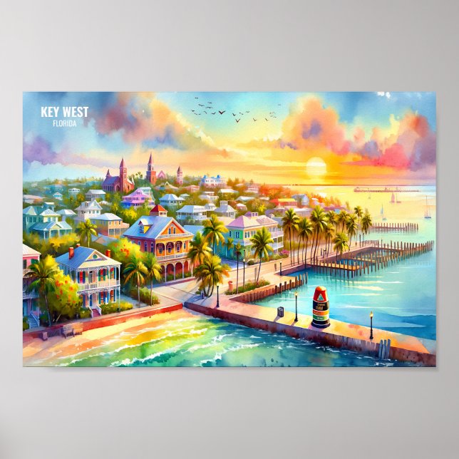 Poster Key West Florida USA Viagem Places watercolor (Frente)
