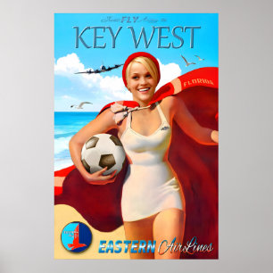 Poster Key West Flórida Voar Eastern Air Lines Nova Viage