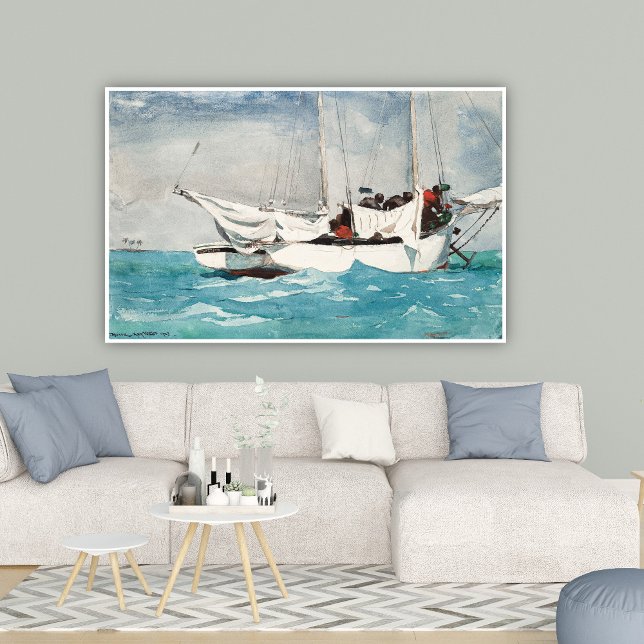 Poster Key West, Hauling Anchor, Winslow Homer Marine Art (Criador carregado)