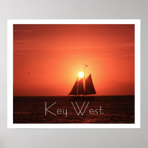 Poster Key West, Silhouette de veleiro no Sunset