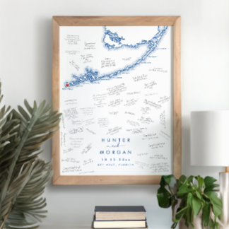 Poster Key West Wedn Modern Marinho do Livro de Convidado