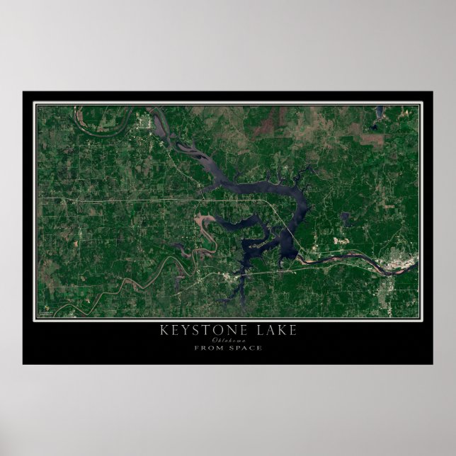 Pôster Keystone Lake Oklahoma Do Space Satellite Map (Frente)