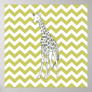 Pôster Khaki Safari Chevron com Pop Art Giraffe