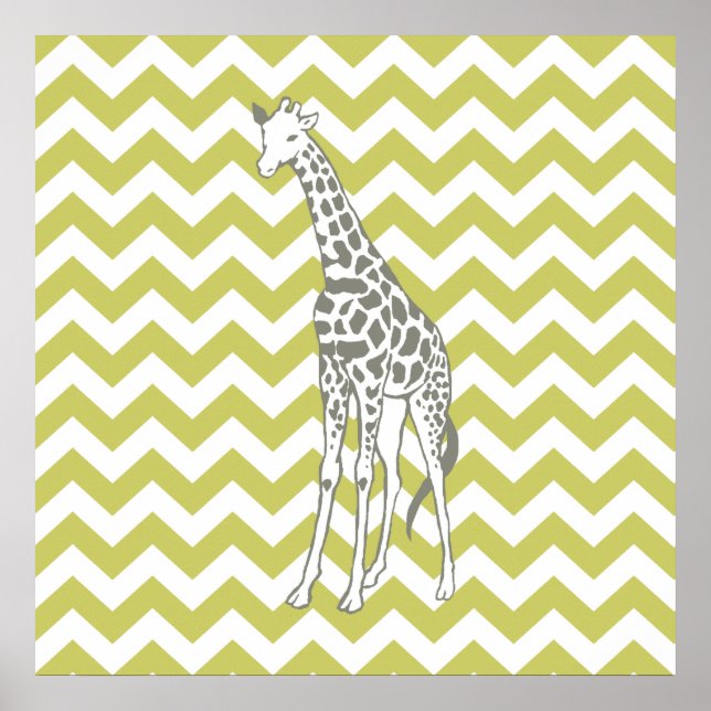 Pôster Khaki Safari Chevron com Pop Art Giraffe (Frente)