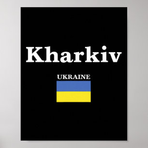 Poster Kharkiv Ucrânia E A Bandeira Ucraniana Da Ucrânia
