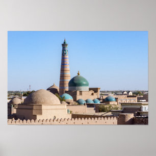 Poster Khiva, Uzbequistão - Islam Khodja Minaret e mesqu