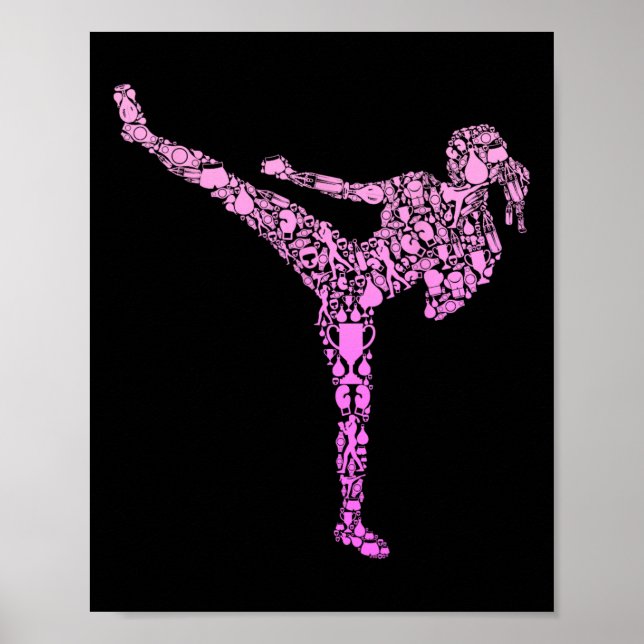 Poster Kickboxing Kickboxer Karate Meninas Crianças Mulhe (Frente)