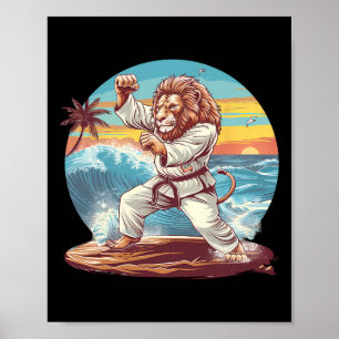 Poster Kickboxing Leão Praia Pôr do Sol Jiu-jitsu Taekwon