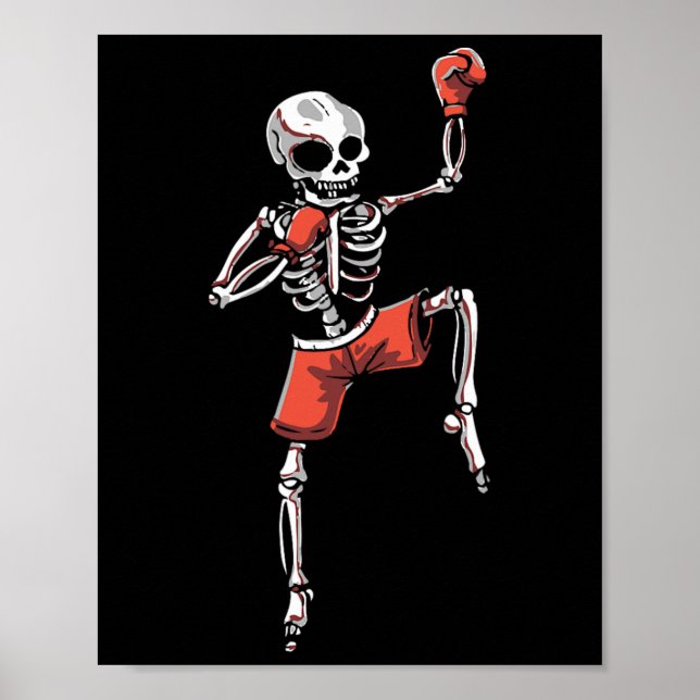 Poster Kickboxing Skeleton Kickboxer Martial Arts Hallowe (Frente)