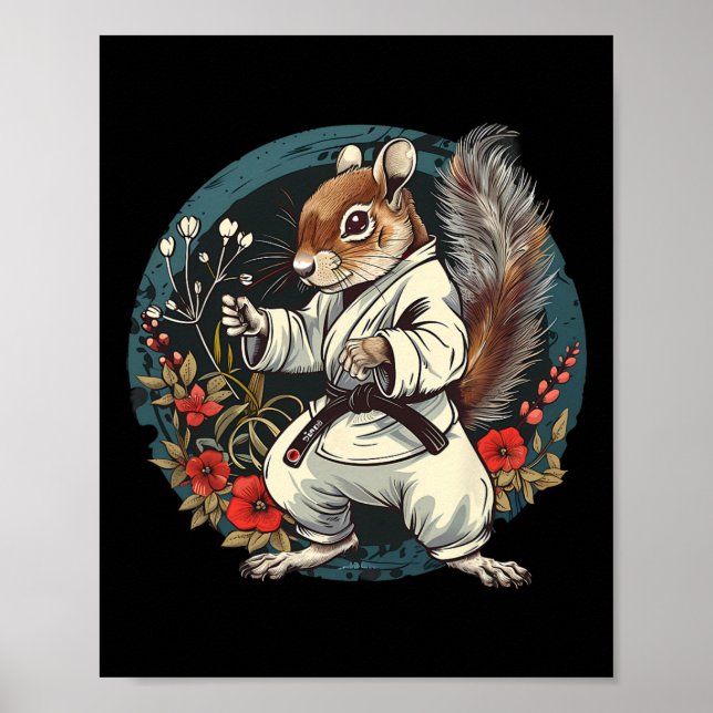 Poster Kickboxing Squirrel Floral Judo Squirrel Lover Kar (Frente)
