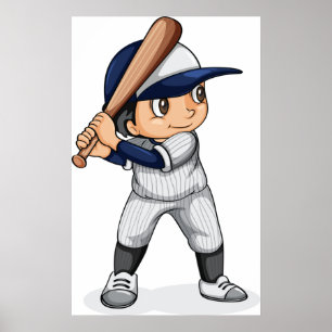 Poster Kid Jogando Baseball