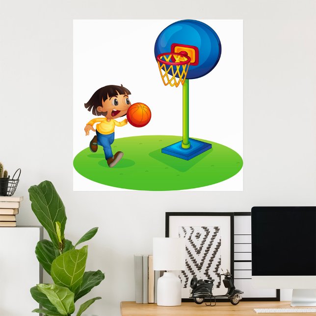 Poster Kid Jogando Basquete com Esporte de Hoop (Criador carregado)