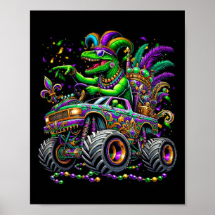 Poster Kid Mardi Gras Grawr Dinosaur Trex Monster Truck T