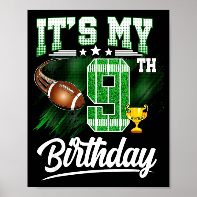 Poster Kids 9 Year Old Its My 9th Birthday Football Theme (Frente)