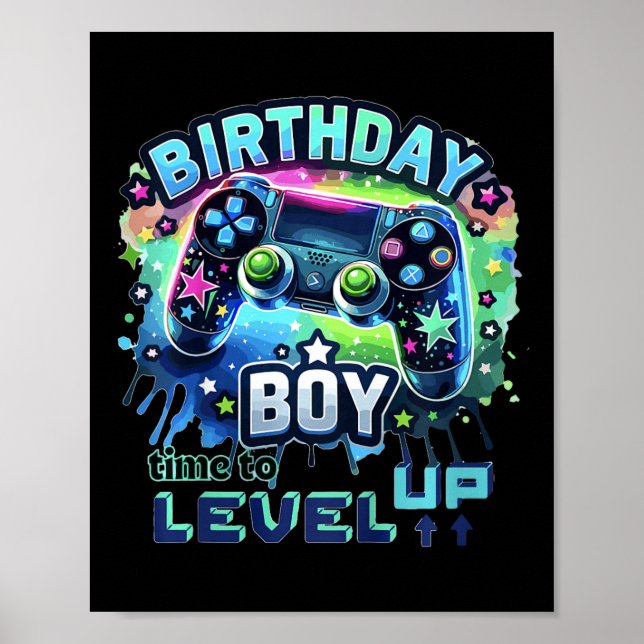 Poster Kids Birthday Boy Level Up Gamer Controller Video  (Frente)