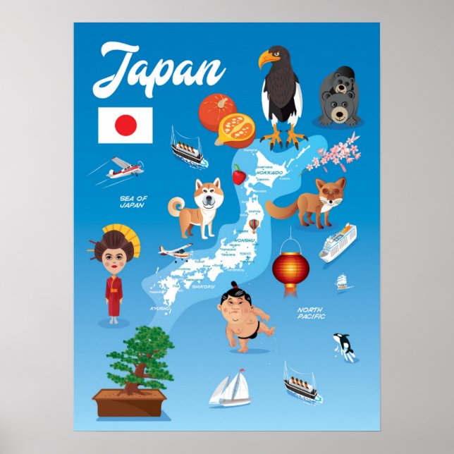 Poster Kids Cartoon Map of Japan (Frente)