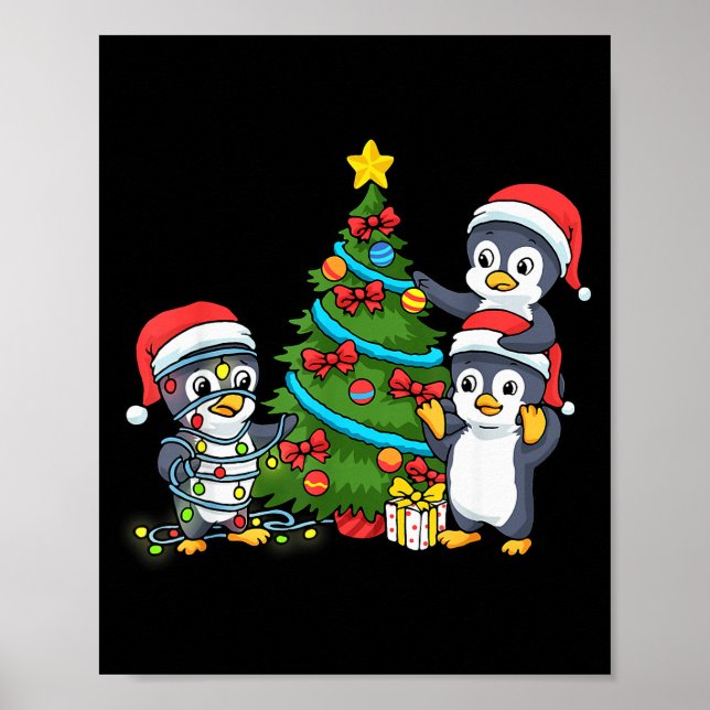 Poster Kids Christmas Penguin Christmas Tree Lights Baubl (Frente)