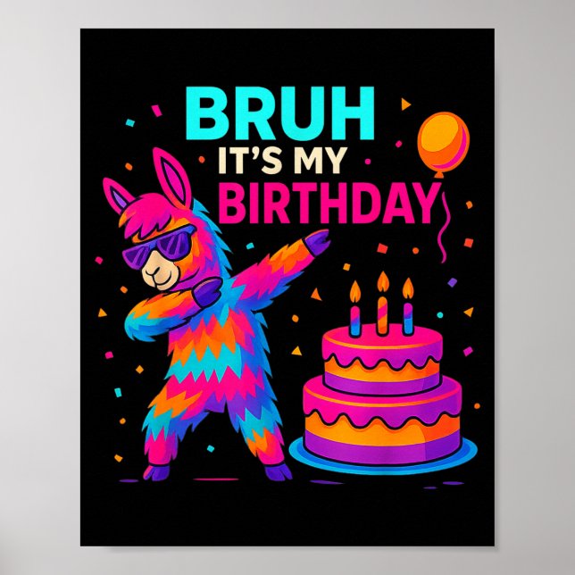 Poster Kids Dabbing Llama Birthday Funny Bday Party Tee  (Frente)