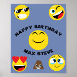 Poster Kids Emoji Happy Birthday<br><div class="desc">Divertido Emojis festa de aniversário de poster,  design especial para crianças. A design do Gabriel.</div>