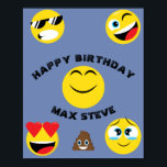 Poster Kids Emoji Happy Birthday<br><div class="desc">Divertido Emojis festa de aniversário de poster,  design especial para crianças. A design do Gabriel.</div>