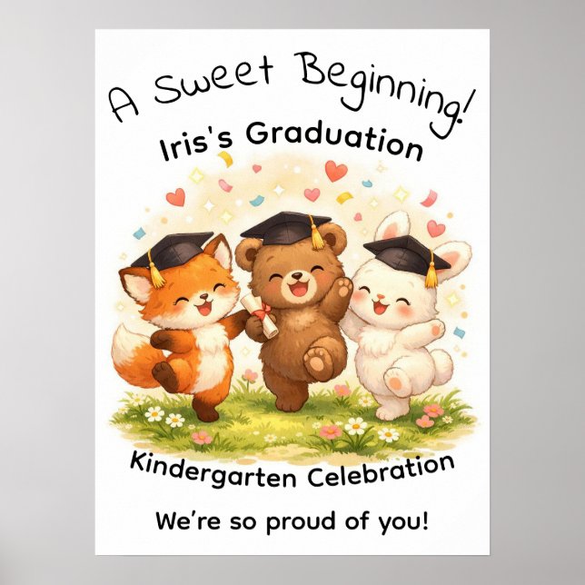 Poster Kid's Fox Bear Bunny Graduation Party  (Frente)