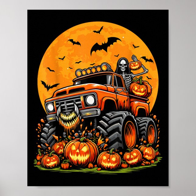 Poster Kids Halloween Monster Truck Skeleton Pumpkin Boys (Frente)