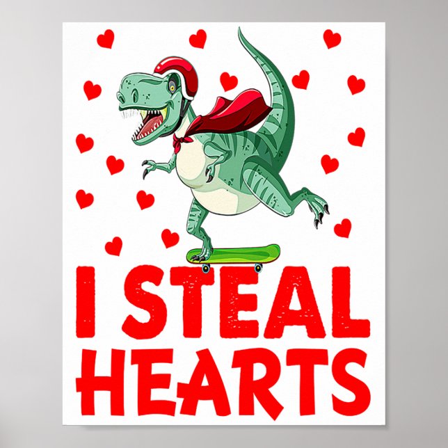 Poster Kids I Steal Hearts Dinosaur Valentines Day For Ba (Frente)