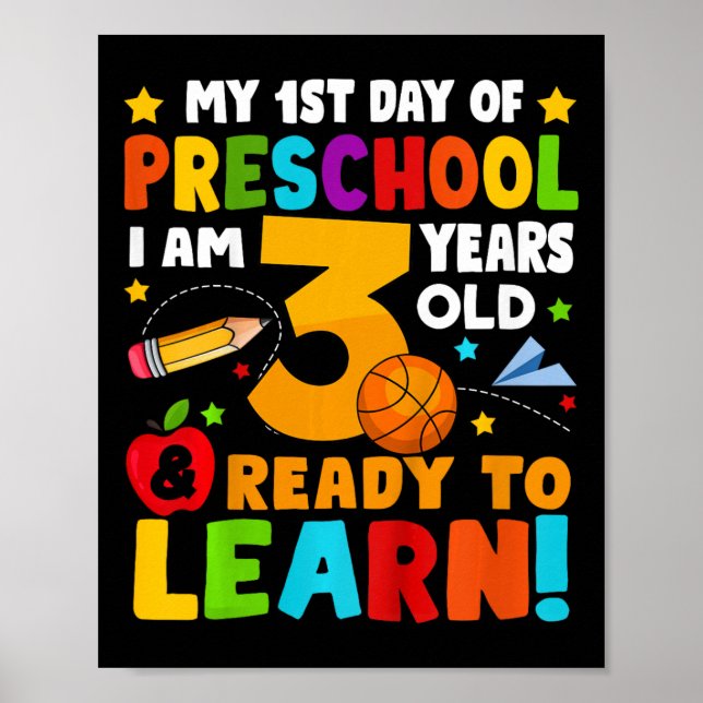 Poster Kids I'm 3 Ready To Learn First Day Of School Pres (Frente)