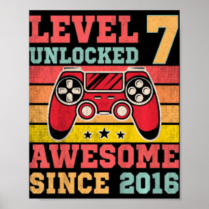 Poster Kids Level 7 Unlocked Vintage Video Game 7th Birth