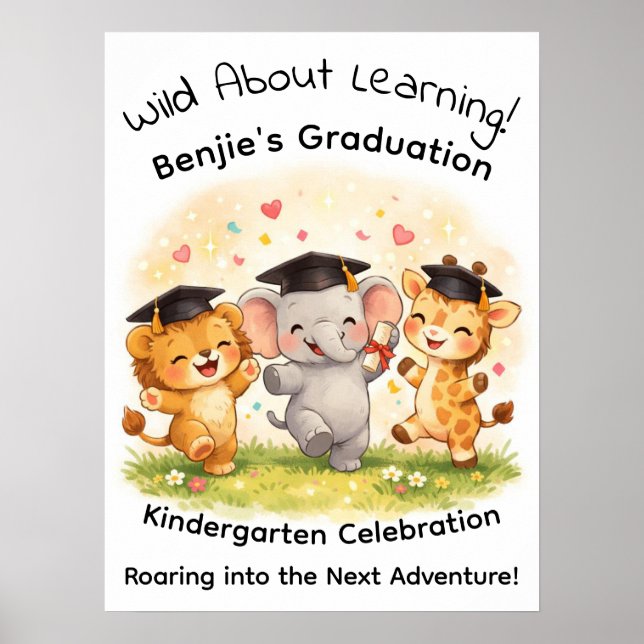 Poster Kids Lion Elephant Giraffe Graduation Party  (Frente)