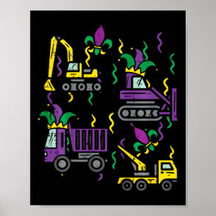 Poster Kids Mardi Gras Construção de Caminhão - Cute Veíc