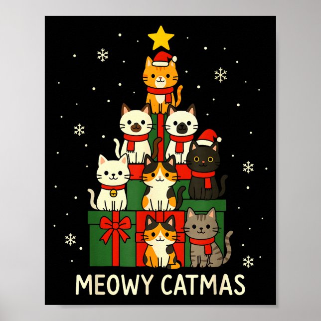 Poster Kids Men Women Meowy Catmas Funny Christmas Cats C (Frente)