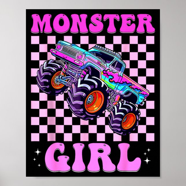 Poster Kids Monster Truck Girl Nk Monster Trucks Lover Mo (Frente)