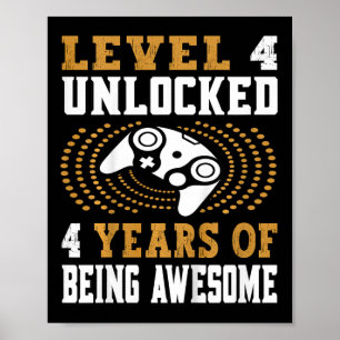 Poster Kids Nível 4 Desbloqueado Video Game 4º Aniversári