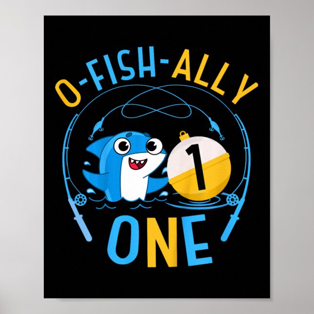 Poster Kids Ofishally One 1st Birthday Fishing Theme O-fi (Frente)