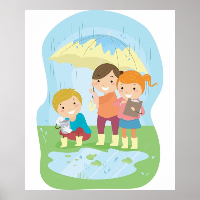 Poster Kids Science Nature Study in Rain (Frente)