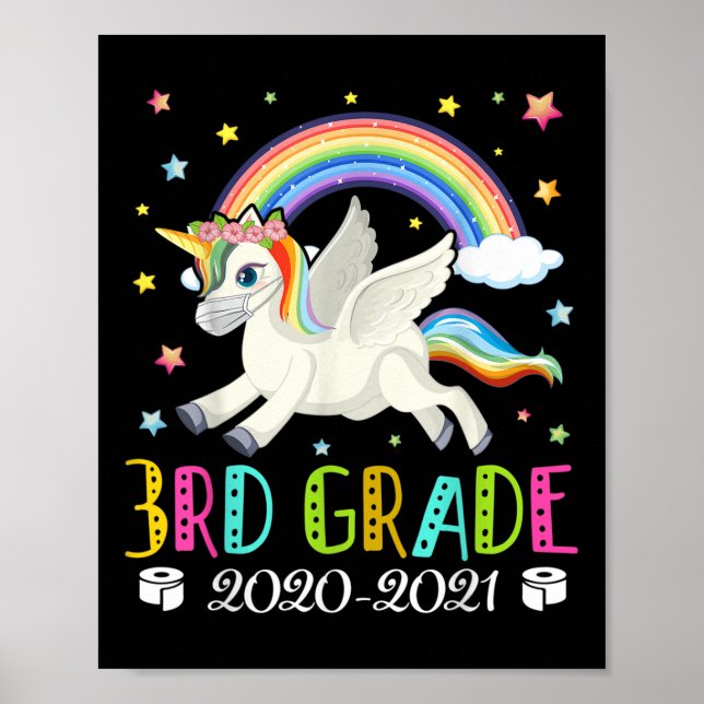 Poster Kids Third Grade 2020 Quarantine Cute Unicorn  (Frente)