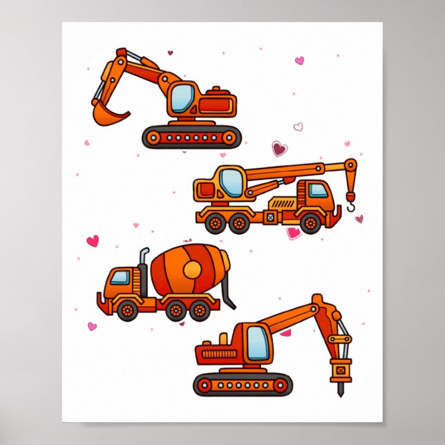 Poster Kids Valentines Day Construction Trucks Boys Kids  (Frente)