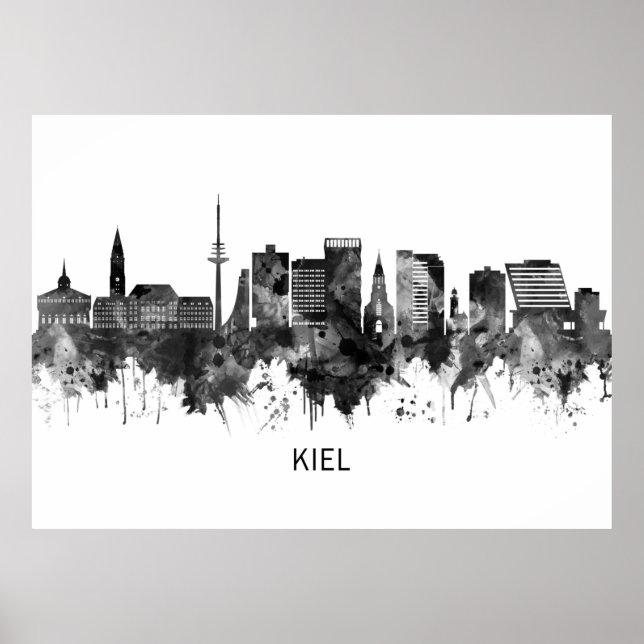 Poster Kiel Alemanha Skyline BW (Frente)