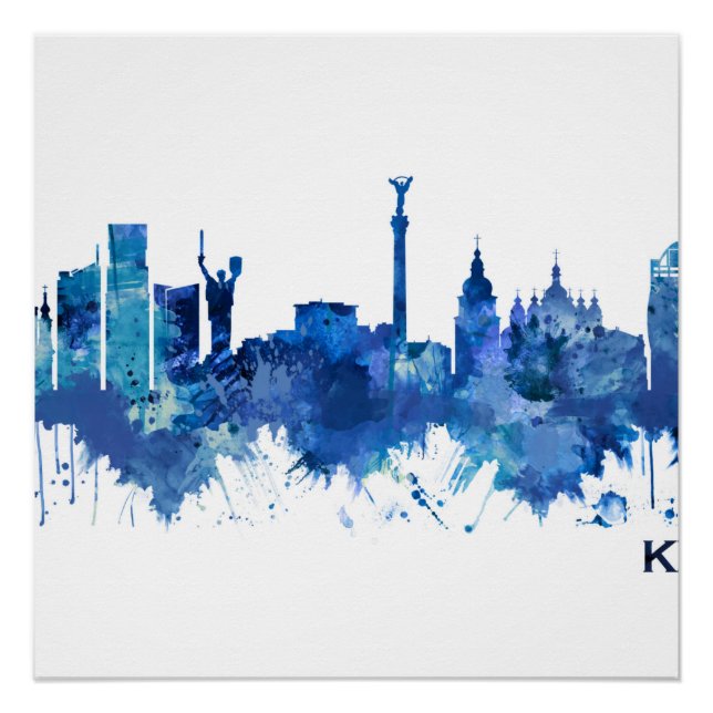 Pôster Kiev Ucrânia Skyline Blue (Frente)