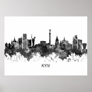 Poster Kiev Ucrânia Skyline BW