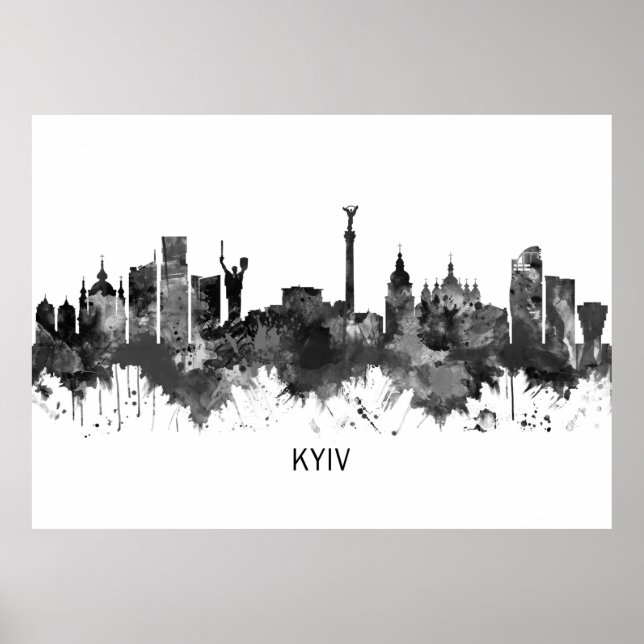 Poster Kiev Ucrânia Skyline BW (Frente)