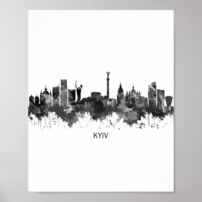 Poster Kiev Ucrânia Skyline BW (Frente)