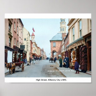 Poster Kilkenny High St. cidade vintage Irlanda